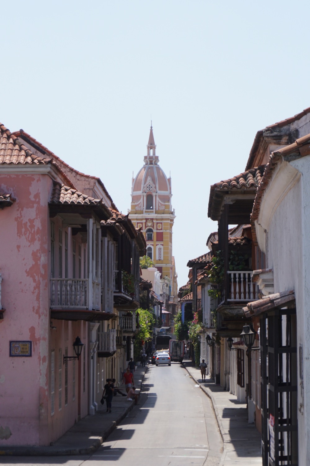 View of Cartagena Cathedral through the street, Cartagena, Colombia