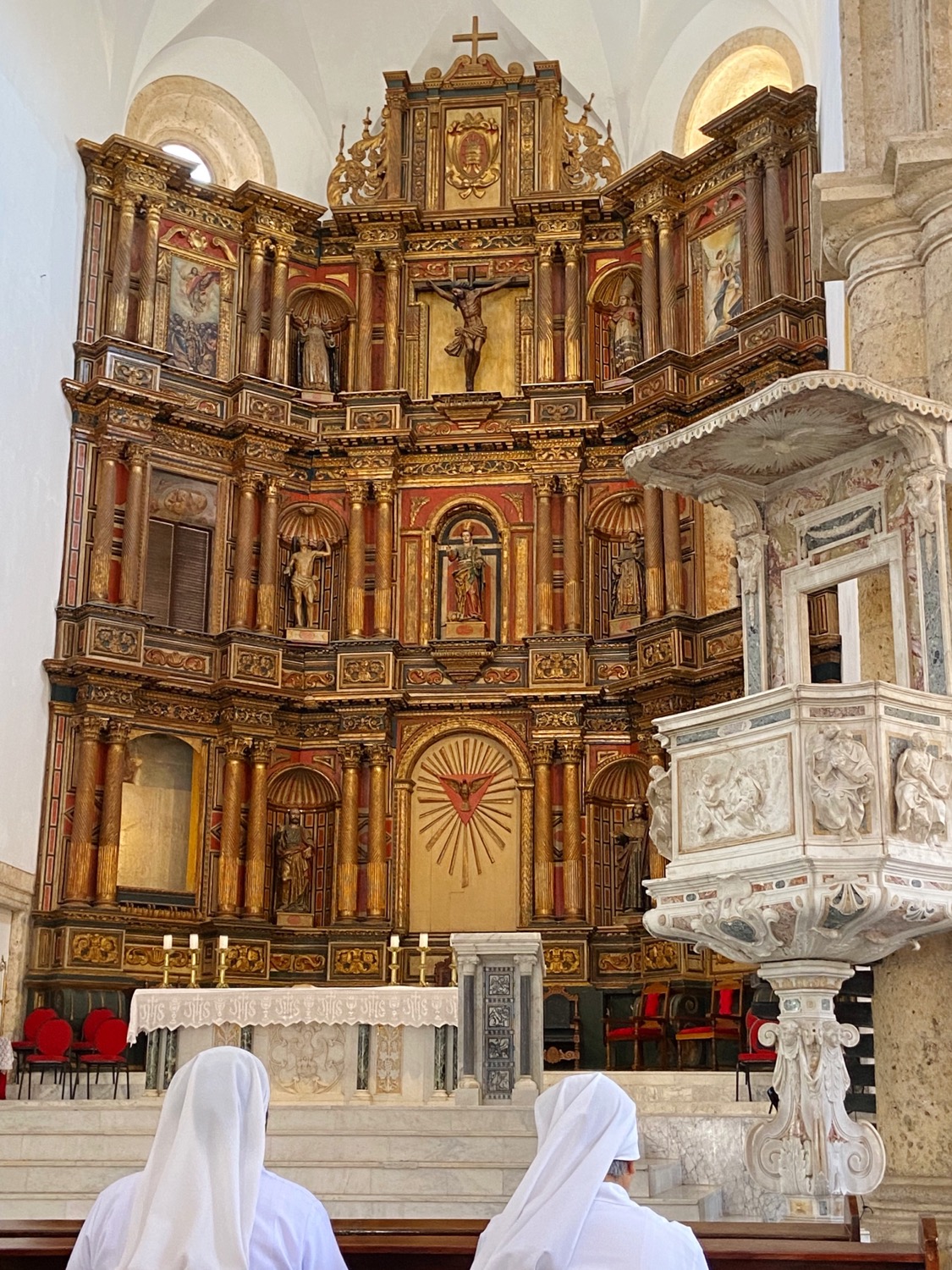Nuns praying in Cartagena Cathedral, Colombia