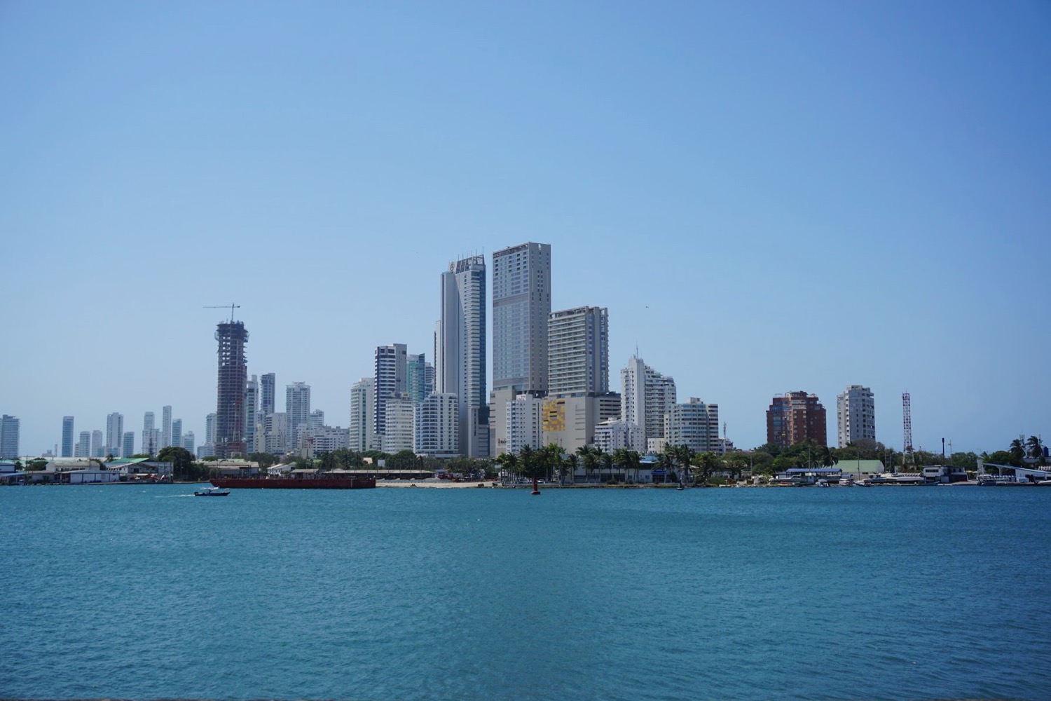 Photo across the bay of the skyscrapers of New Cartagena, Colombia